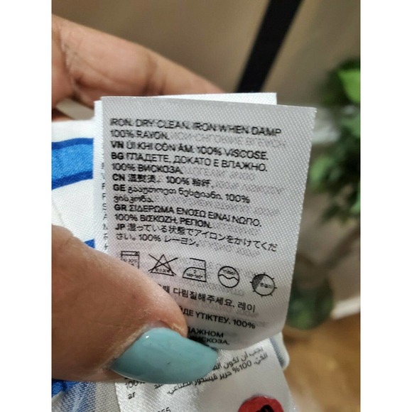 H&M Women's Blue/White Stiped 100% Rayon Mid Rise Wide Legs Dress Pant Size 10 - Picture 10 of 12